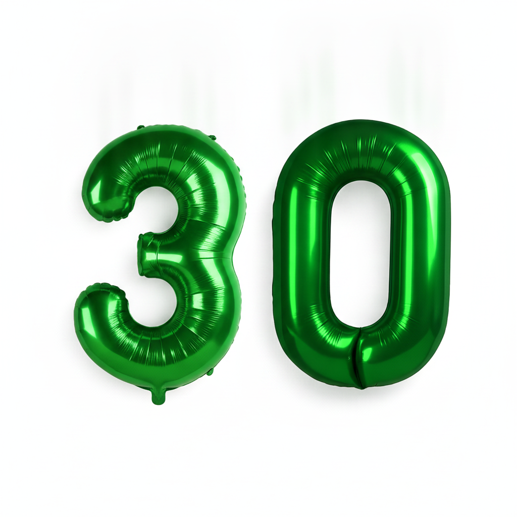 Green 30th birthday number balloons 40 inch foil set