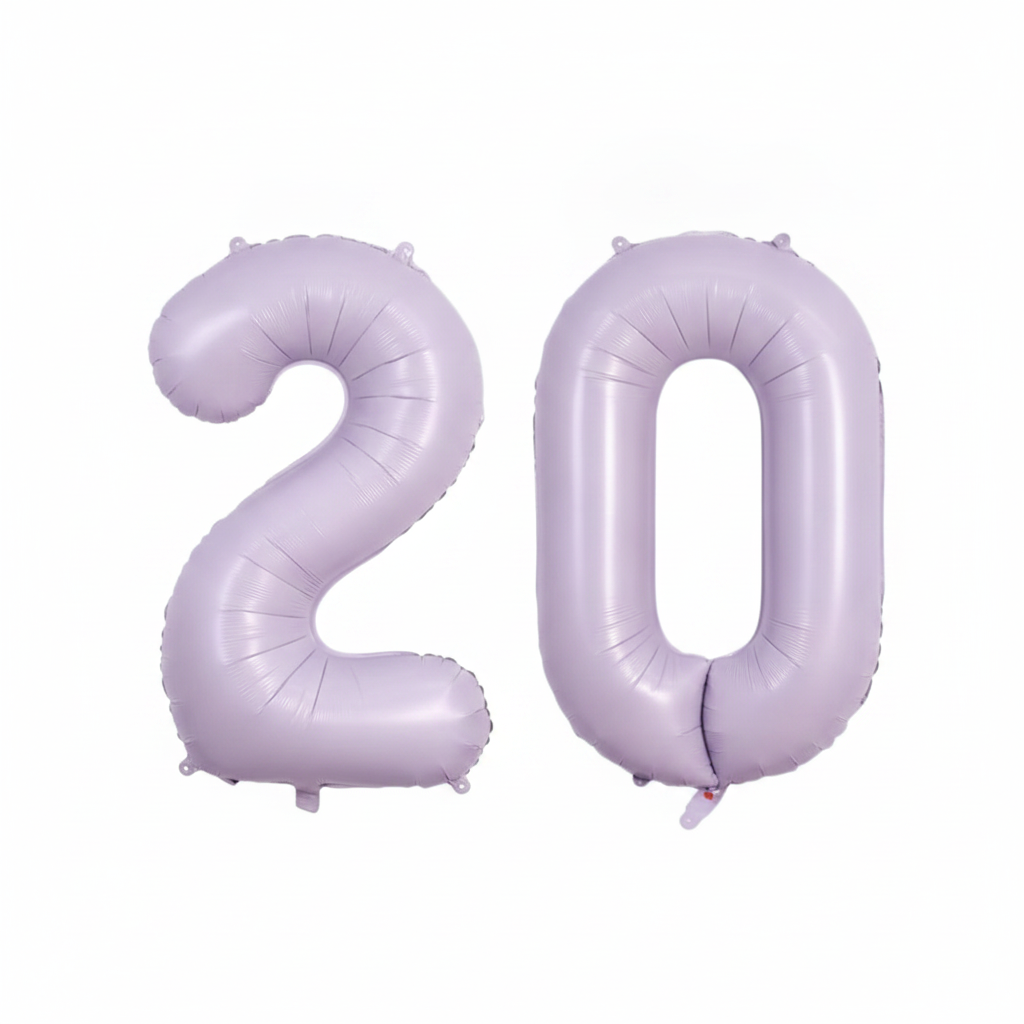Lavender 20th birthday number balloons 40 inch foil set