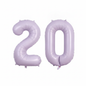 Lavender 20th birthday number balloons 40 inch foil set