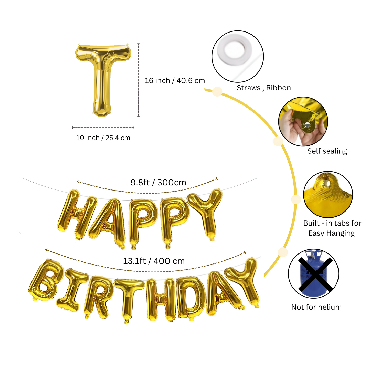 Gold “Happy Birthday” Foil Balloon Banner – Party Decoration (Reusable, 16 Inch Letters) UK
