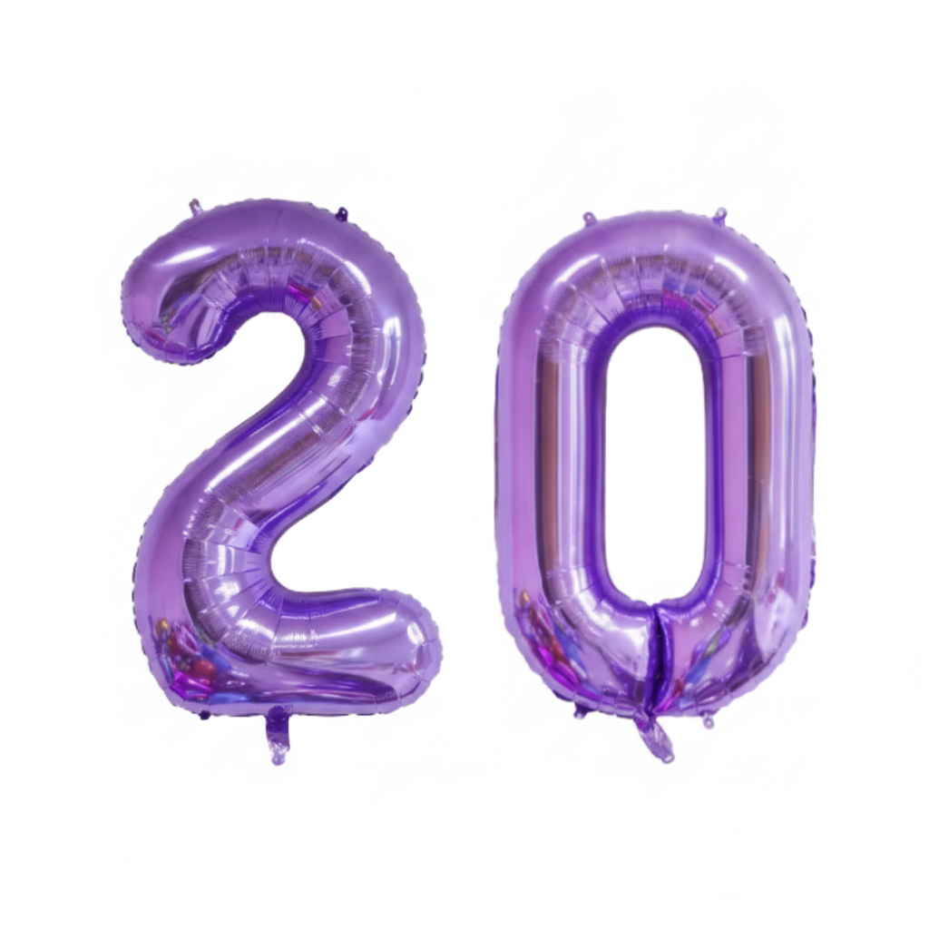 Purple 20th birthday number balloons 40 inch foil set