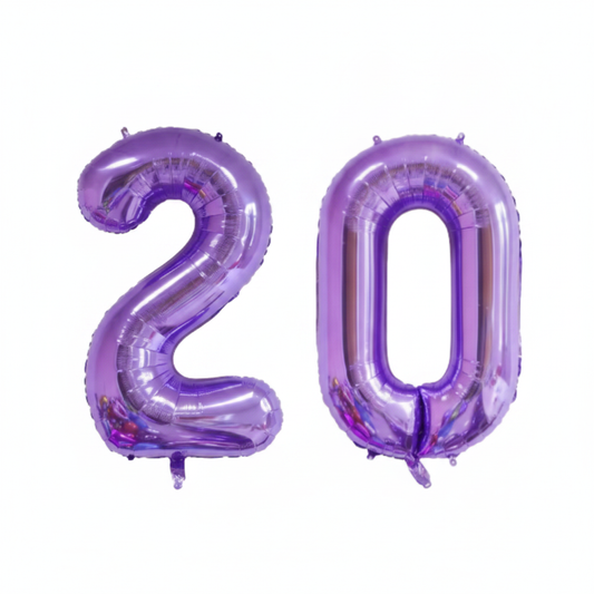 Purple 20th birthday number balloons 40 inch foil set