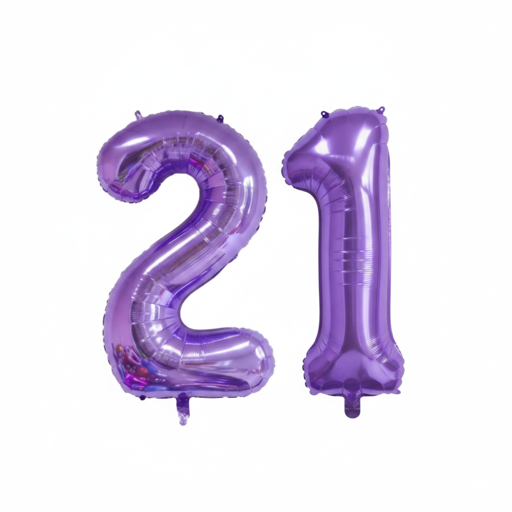 Purple 21st birthday number balloons 40 inch foil set
