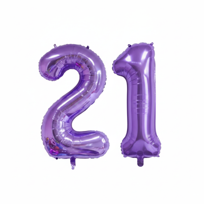 Purple 21st birthday number balloons 40 inch foil set