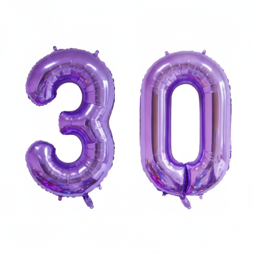 Purple 30th birthday number balloons 40 inch foil set