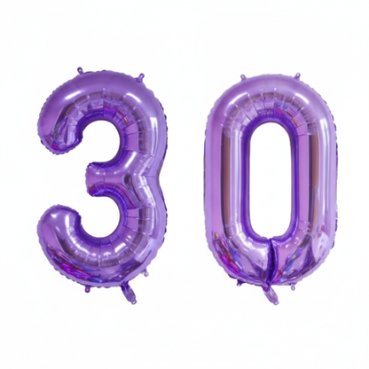 Purple 30th birthday number balloons 40 inch foil set