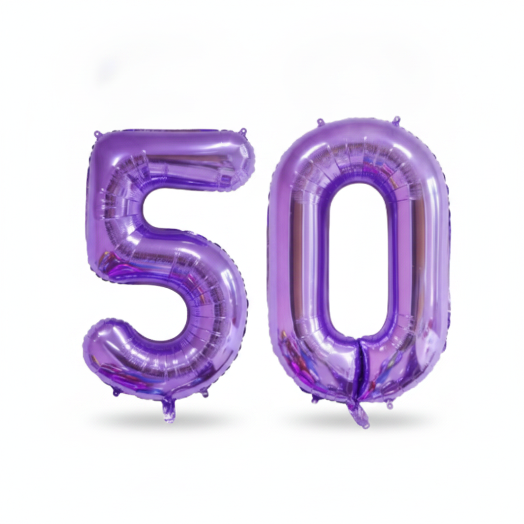 Purple 50th birthday number balloons 40 inch foil set