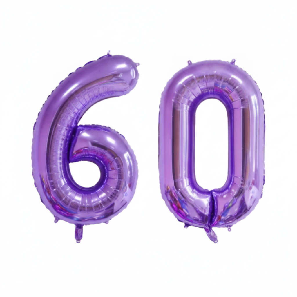 Purple 60th birthday number balloons 40 inch foil set