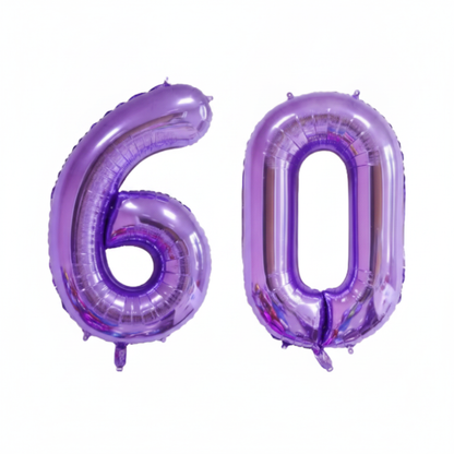 Purple 60th birthday number balloons 40 inch foil set