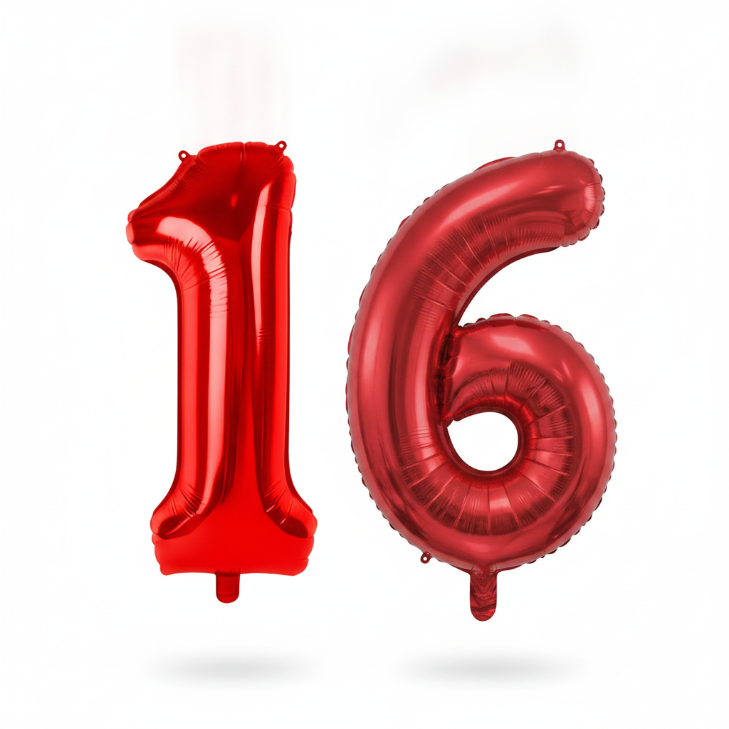 Red 16th birthday number balloons 40 inch foil set