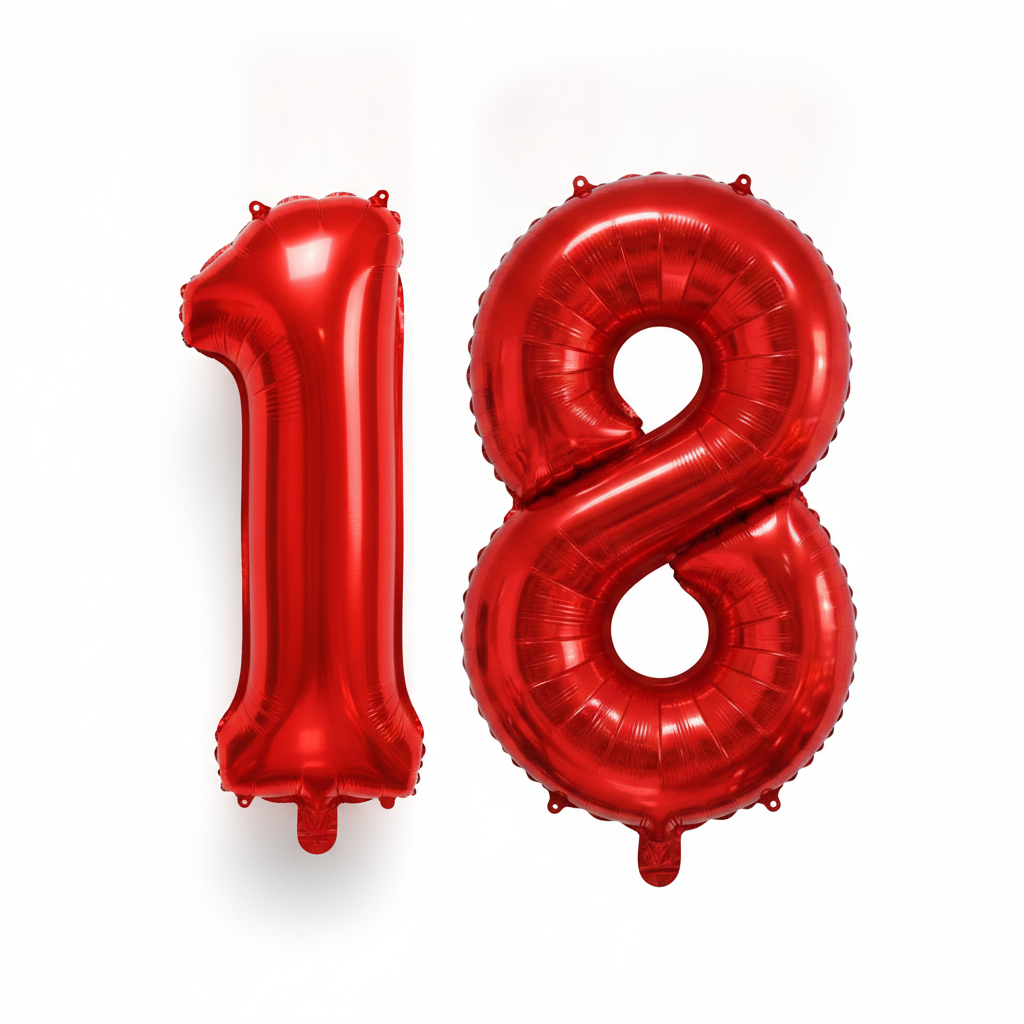 Red 18th birthday number balloons 40 inch foil set