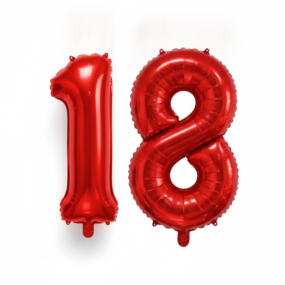 Red 18th birthday number balloons 40 inch foil set