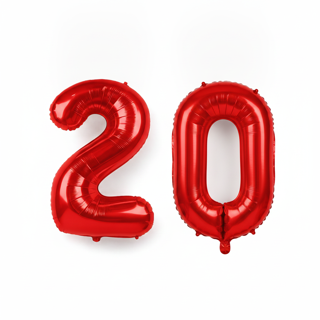 Red 20th birthday number balloons 40 inch foil set