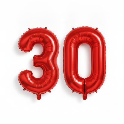 Red 30th birthday number balloons 40 inch foil set