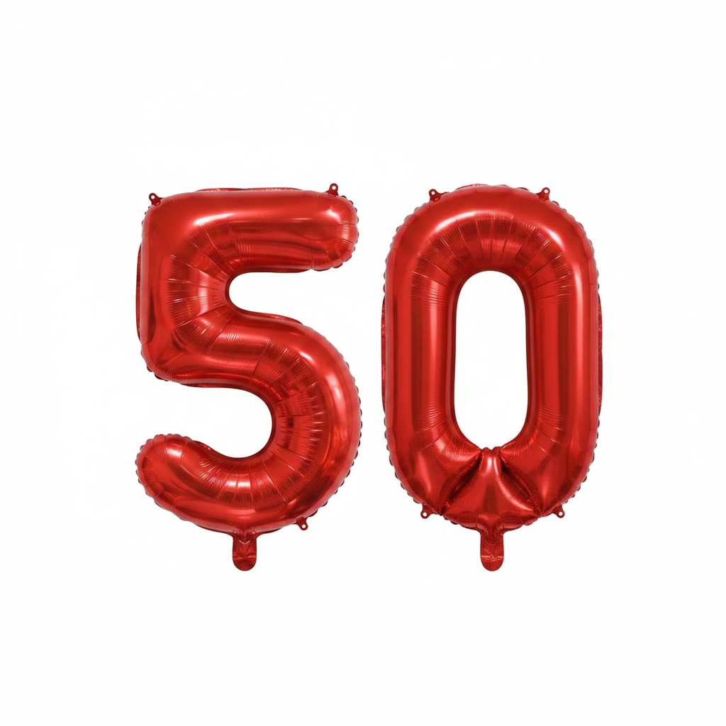 Red 50th birthday number balloons 40 inch foil set