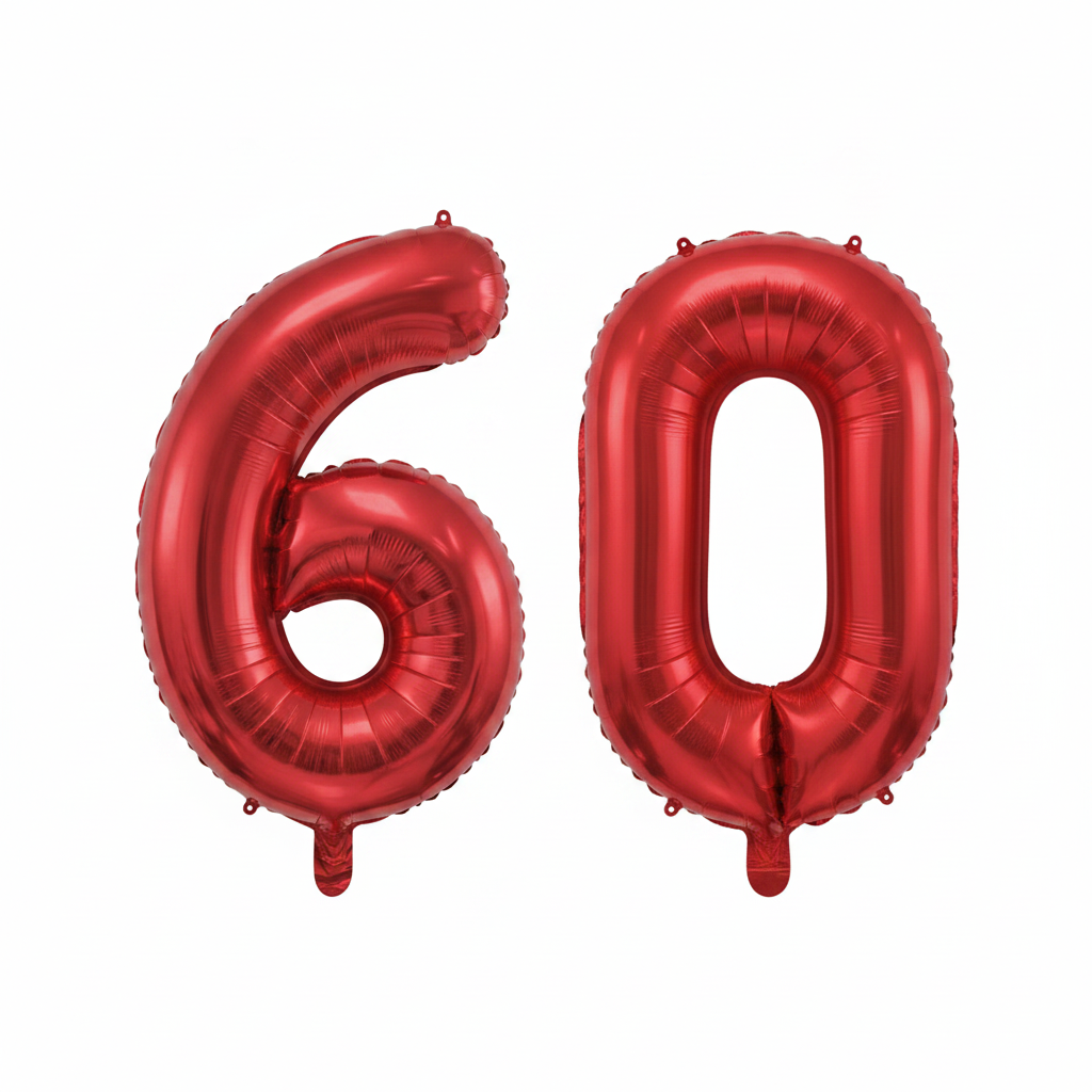 Red 60th birthday number balloons 40 inch foil set