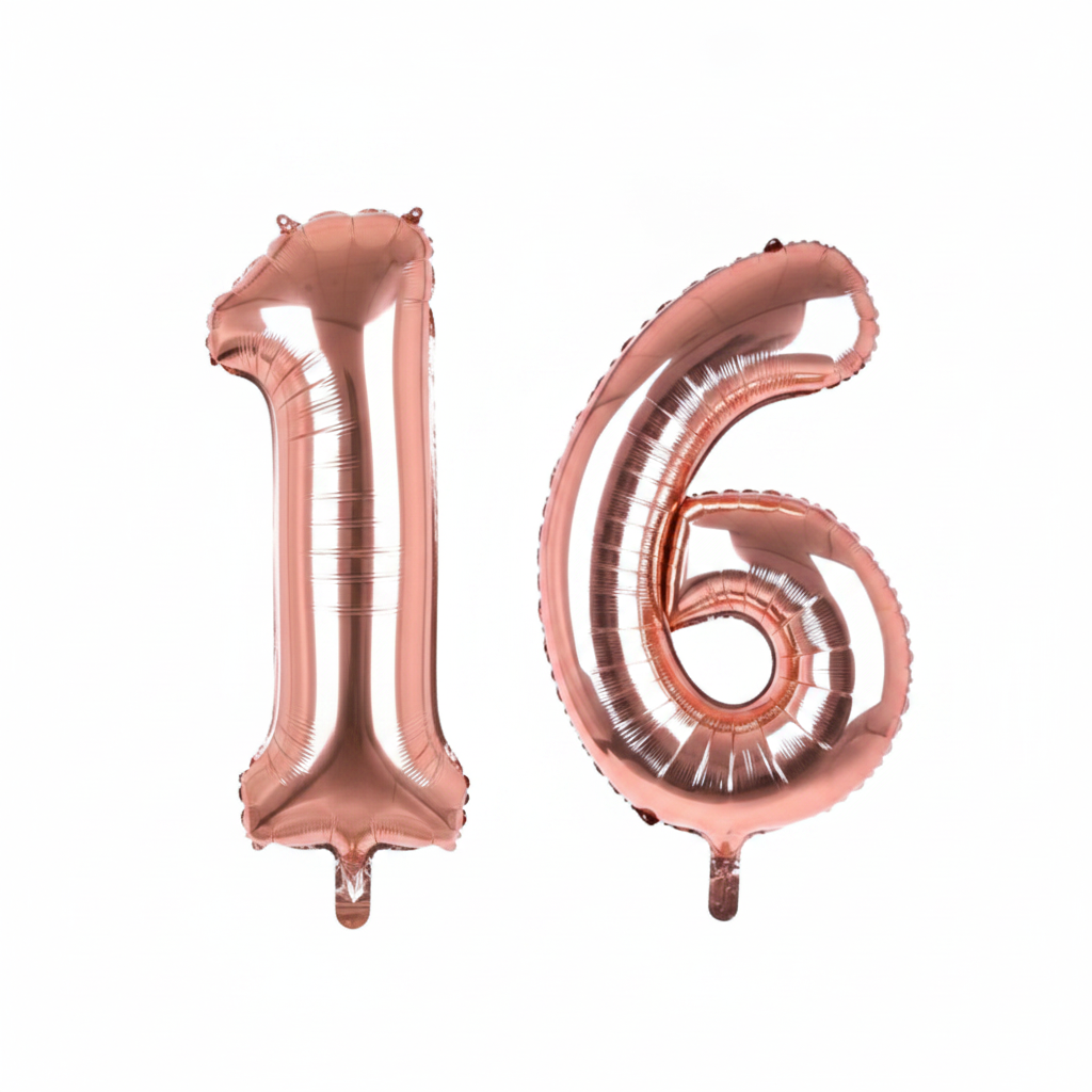 Rose Gold 16th birthday number balloons 40 inch foil set