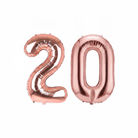 Rose Gold 20th birthday number balloons 40 inch foil set