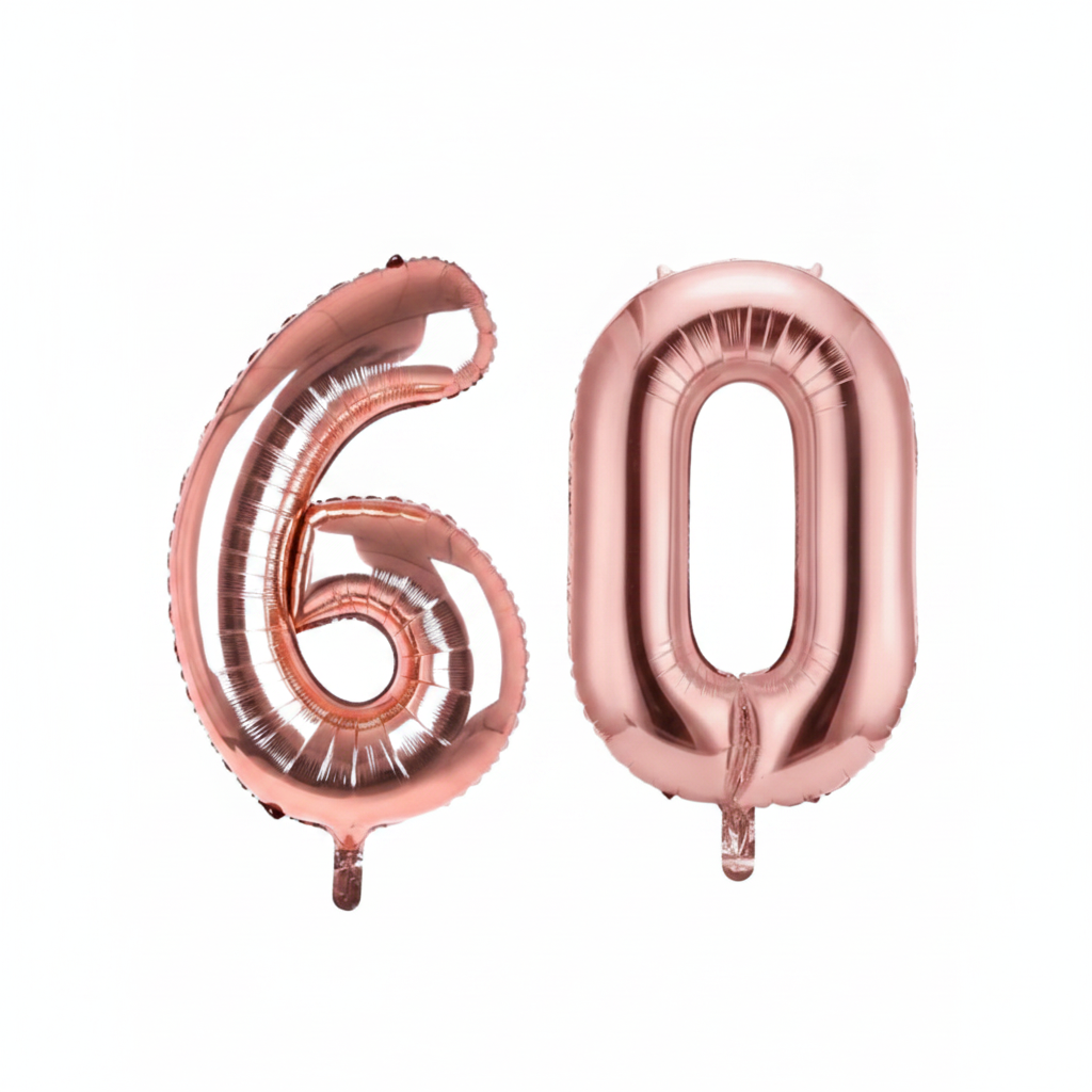 Rose Gold 60th birthday number balloons 40 inch foil set