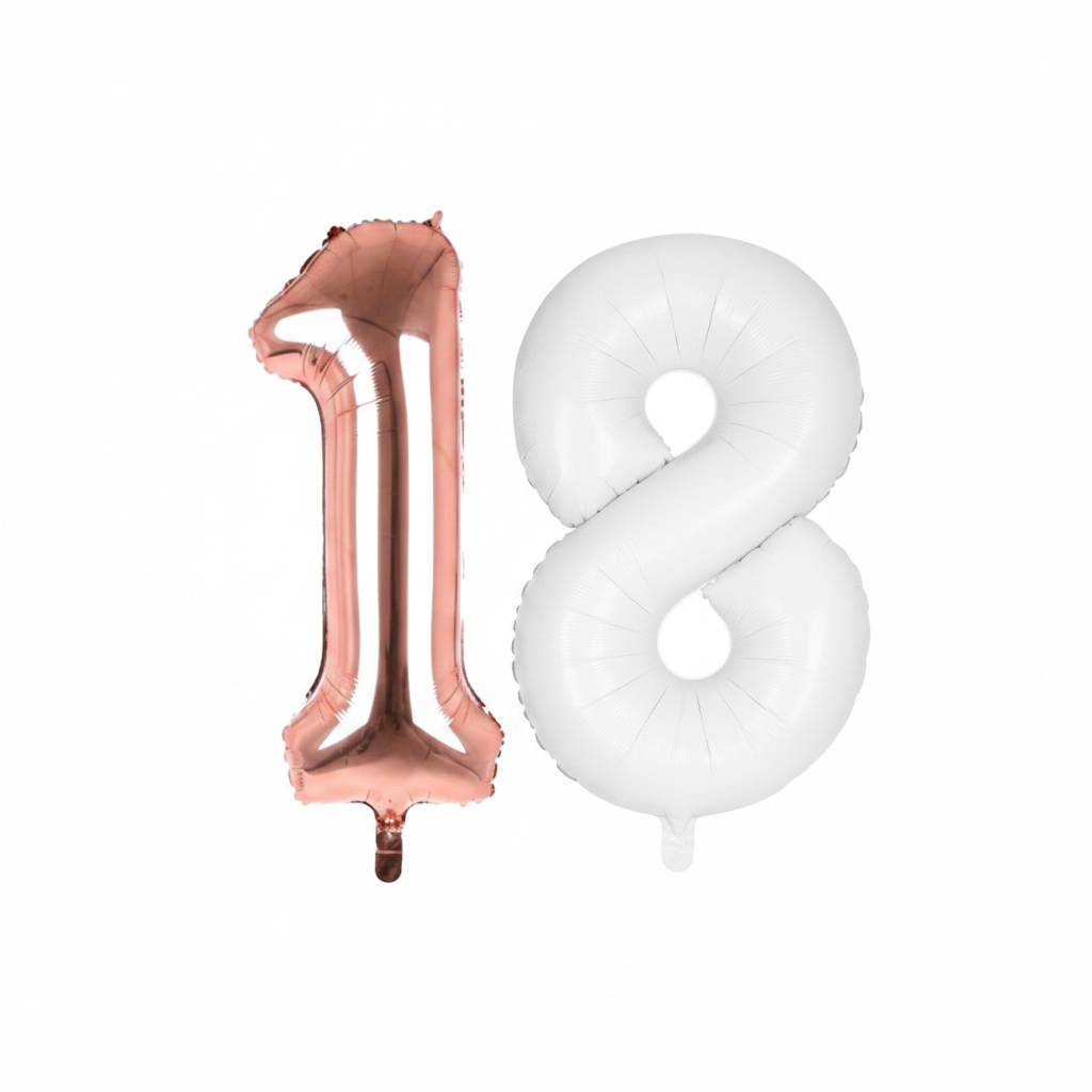 Rose Gold & White 18th birthday number balloons 40 inch foil set