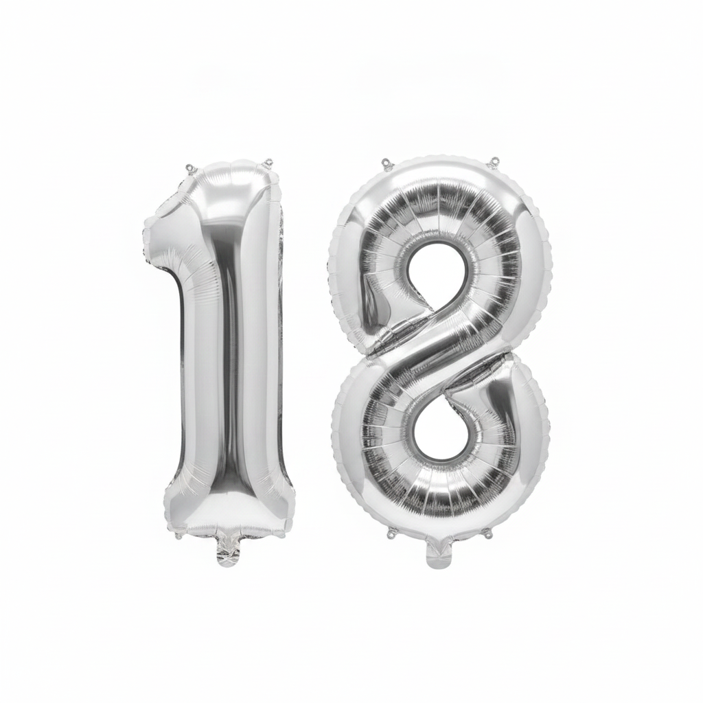 Silver 18th birthday number balloons 40 inch foil set