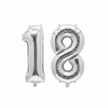 Silver 18th birthday number balloons 40 inch foil set