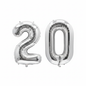 Silver 20th birthday number balloons 40 inch foil set