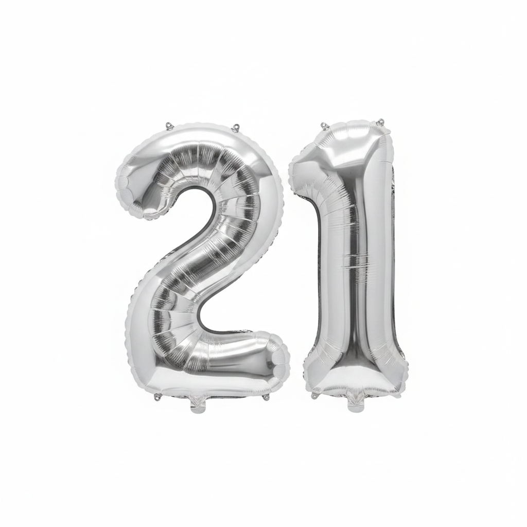 Silver 21st birthday number balloons 40 inch foil set