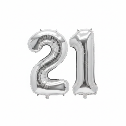 Silver 21st birthday number balloons 40 inch foil set