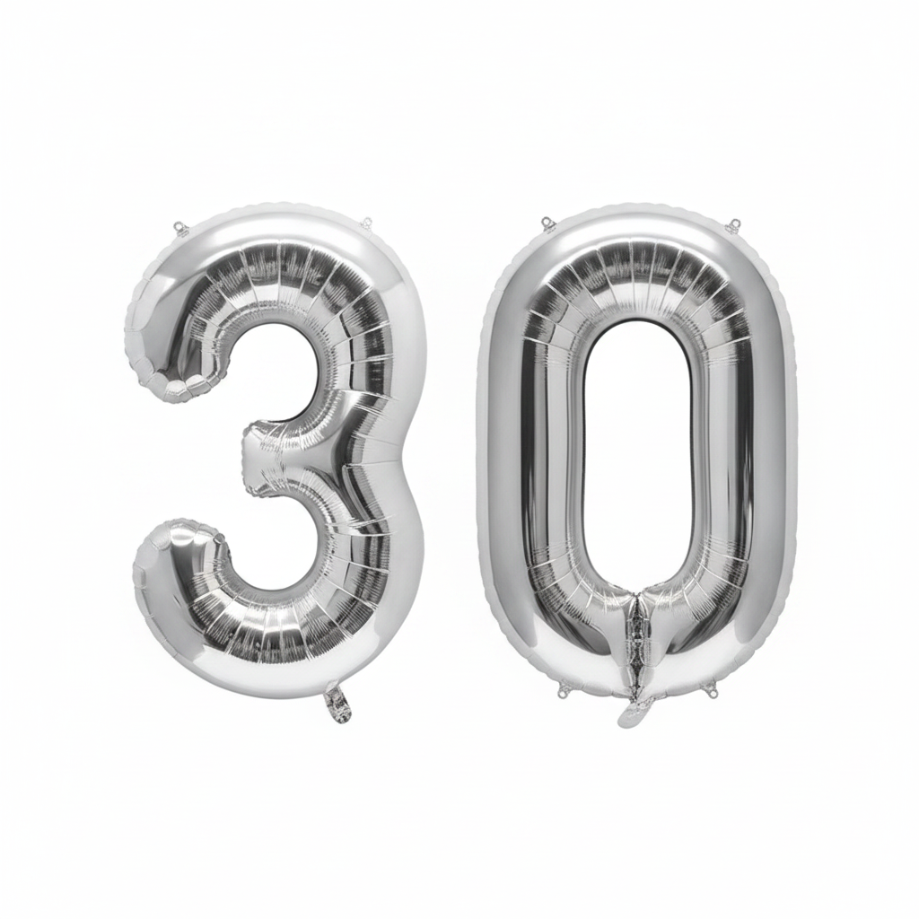 Silver 30th birthday number balloons 40 inch foil set