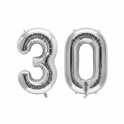 Silver 30th birthday number balloons 40 inch foil set