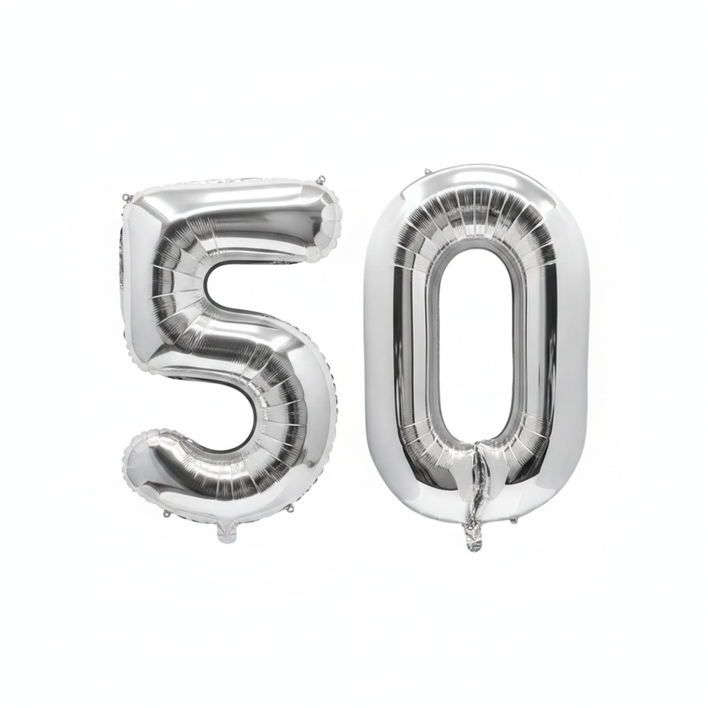 Silver 50th birthday number balloons 40 inch foil set