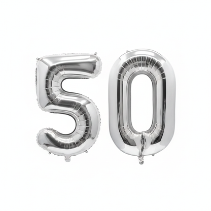 Silver 50th birthday number balloons 40 inch foil set