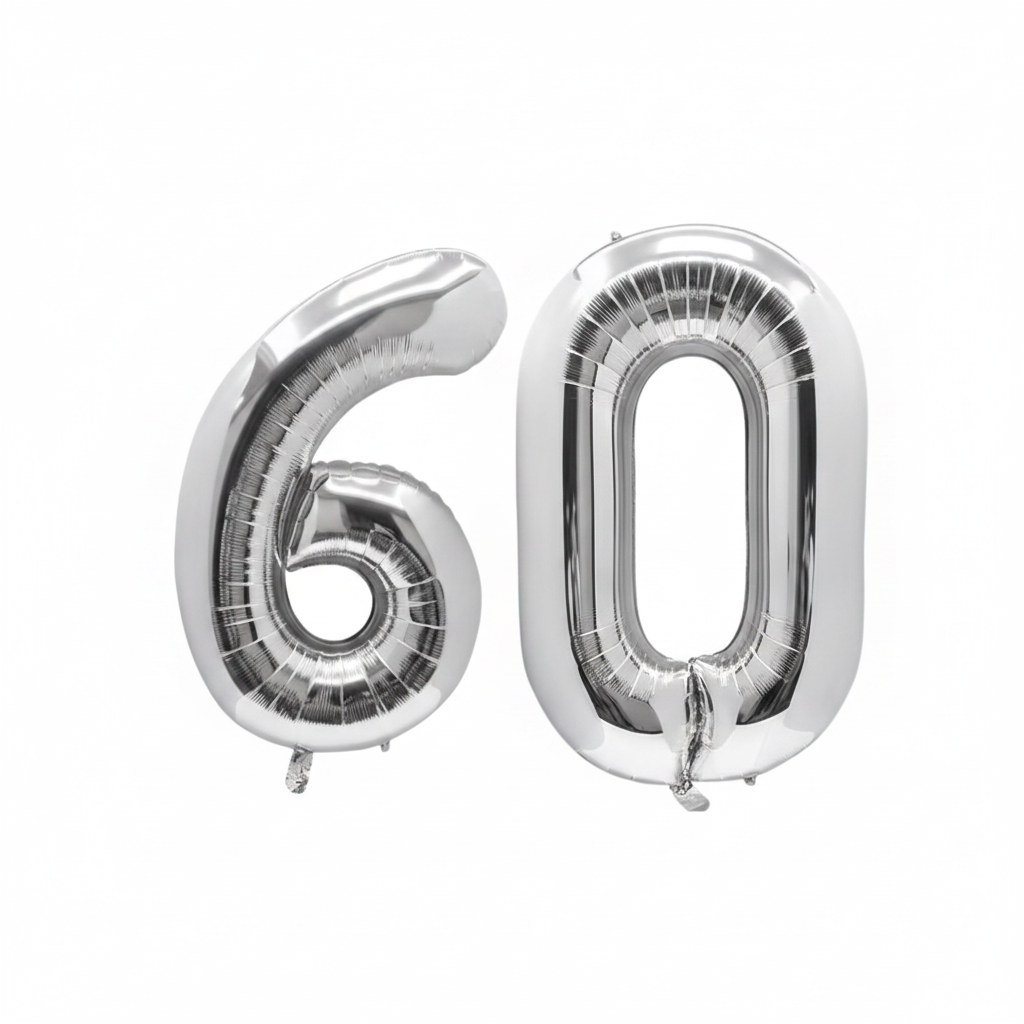 Silver 60th birthday number balloons 40 inch foil set
