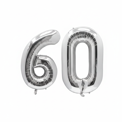 Silver 60th birthday number balloons 40 inch foil set