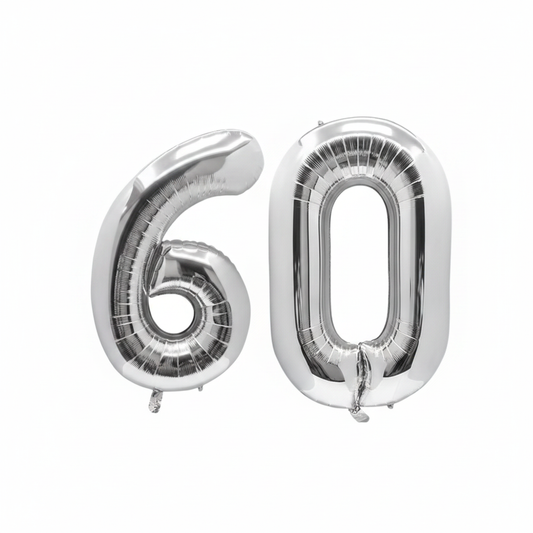 Silver 60th birthday number balloons 40 inch foil set