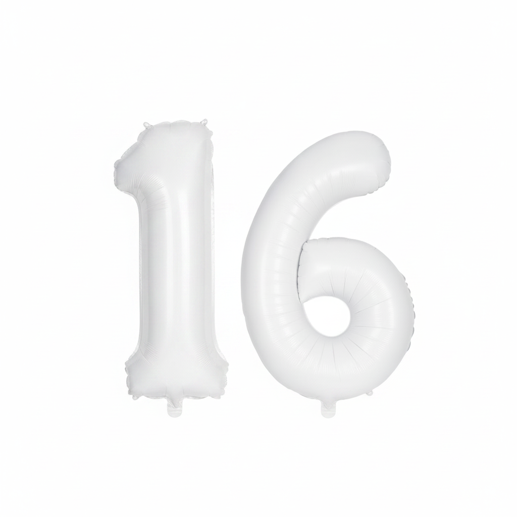 White 16th birthday number balloons 40 inch foil set