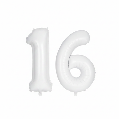 White 16th birthday number balloons 40 inch foil set