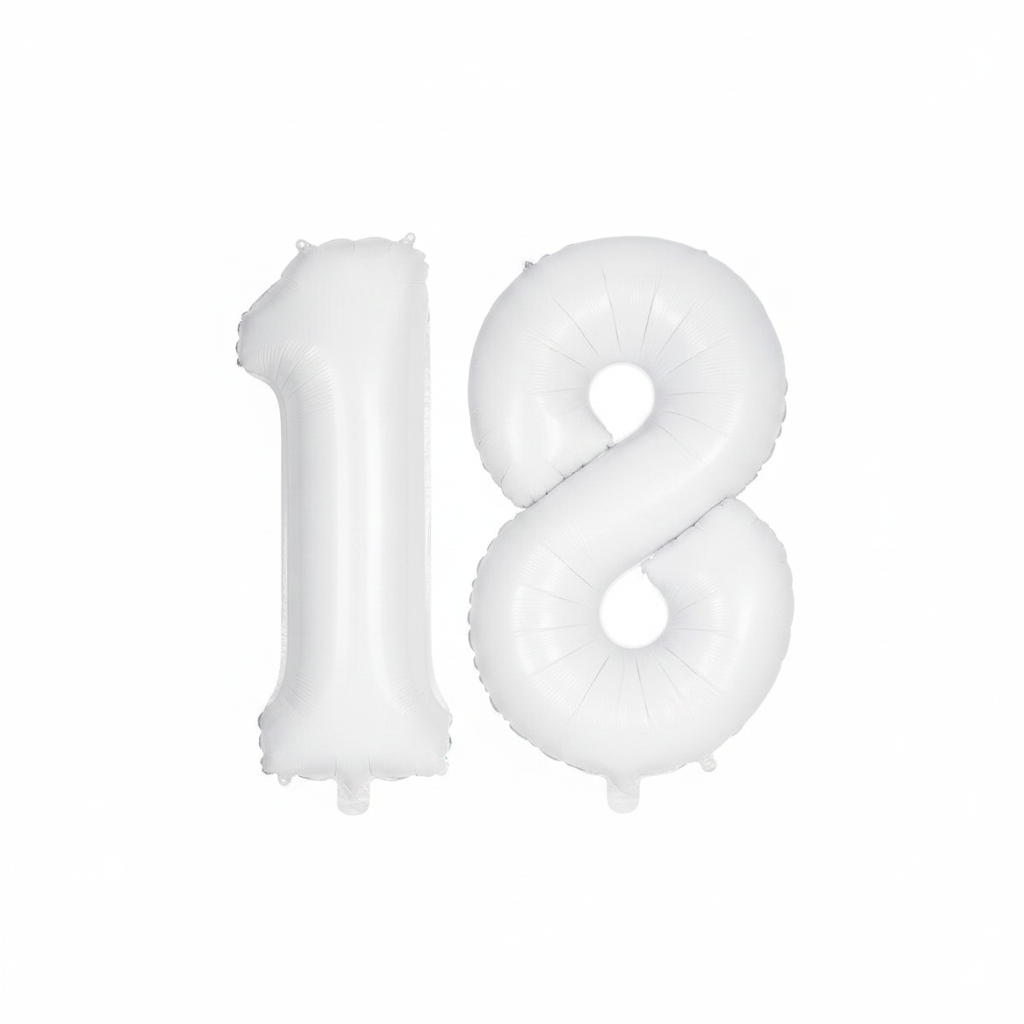 White 18th birthday number balloons 40 inch foil set