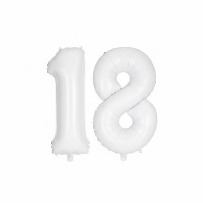 White 18th birthday number balloons 40 inch foil set