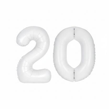 White 20th birthday number balloons 40 inch foil set