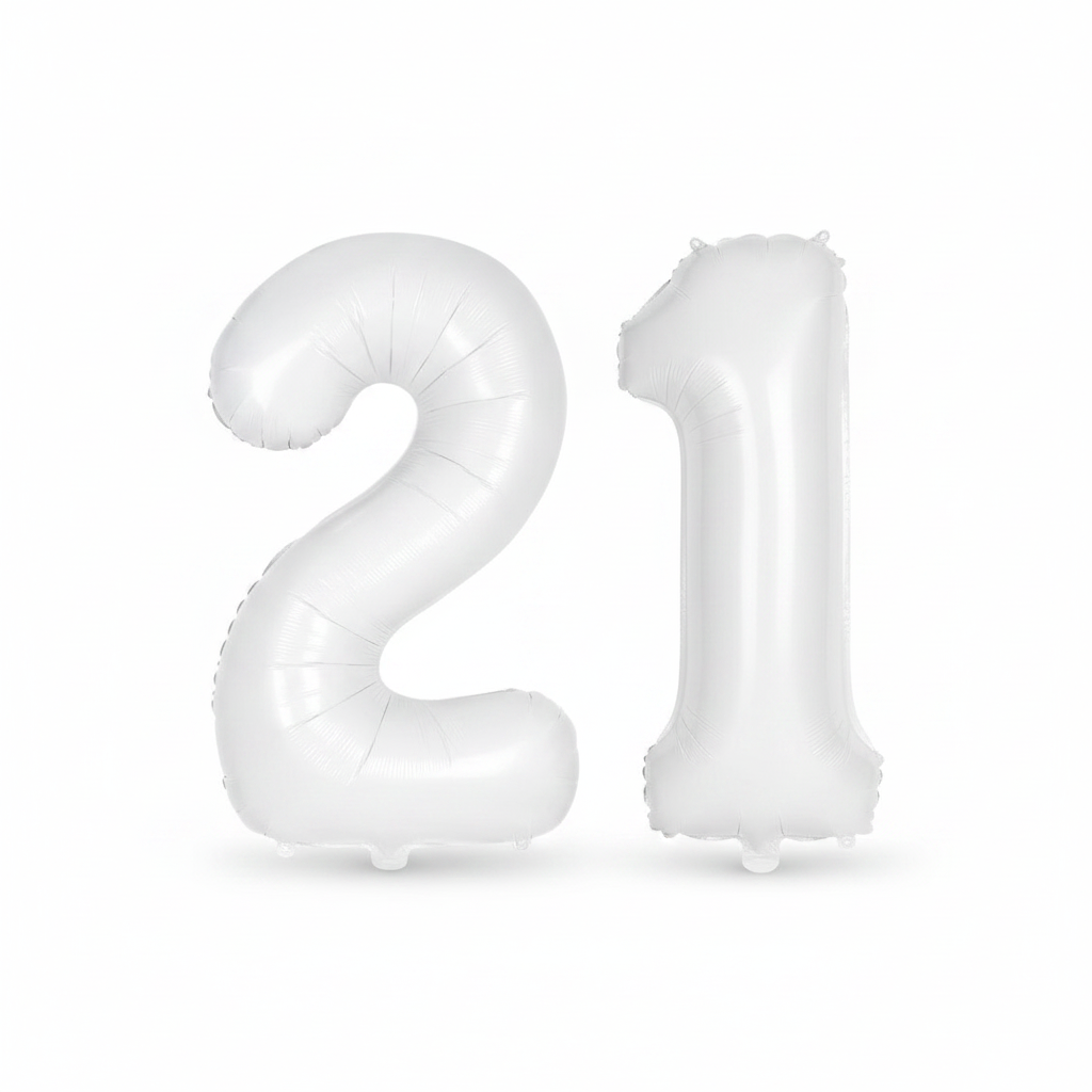 White 21st birthday number balloons 40 inch foil set