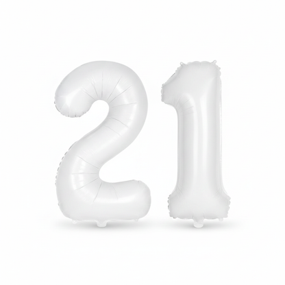 White 21st birthday number balloons 40 inch foil set