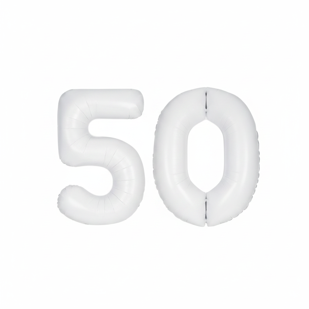 White 50th birthday number balloons 40 inch foil set