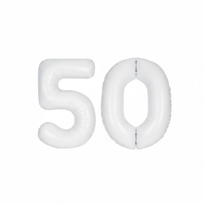 White 50th birthday number balloons 40 inch foil set
