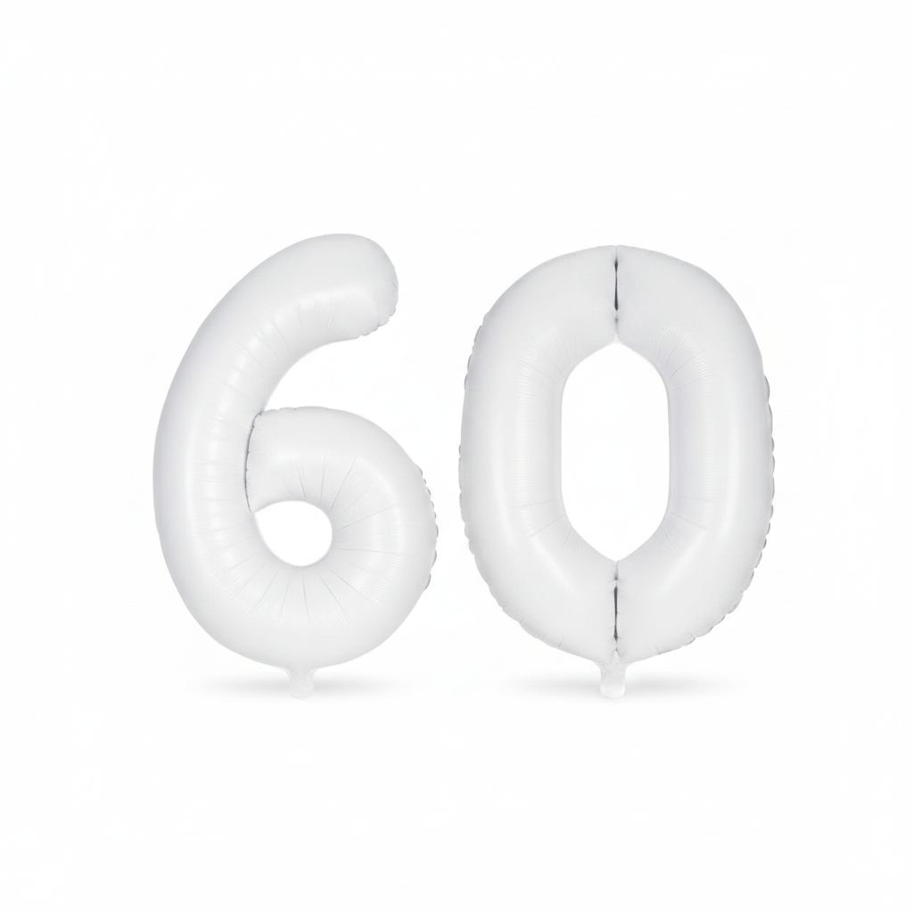White 60th birthday number balloons 40 inch foil set
