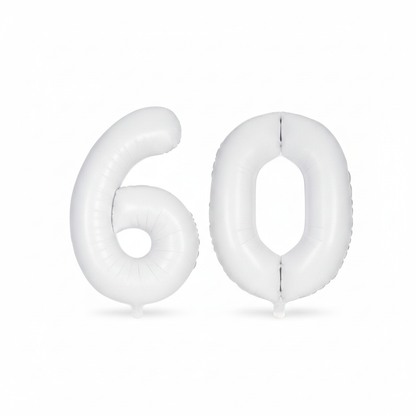 White 60th birthday number balloons 40 inch foil set